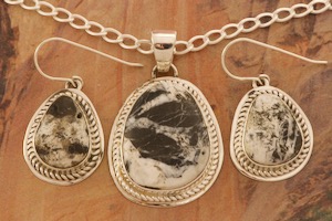 Genuine White Buffalo Turquoise Sterling Silver Pendant and Earrings Set